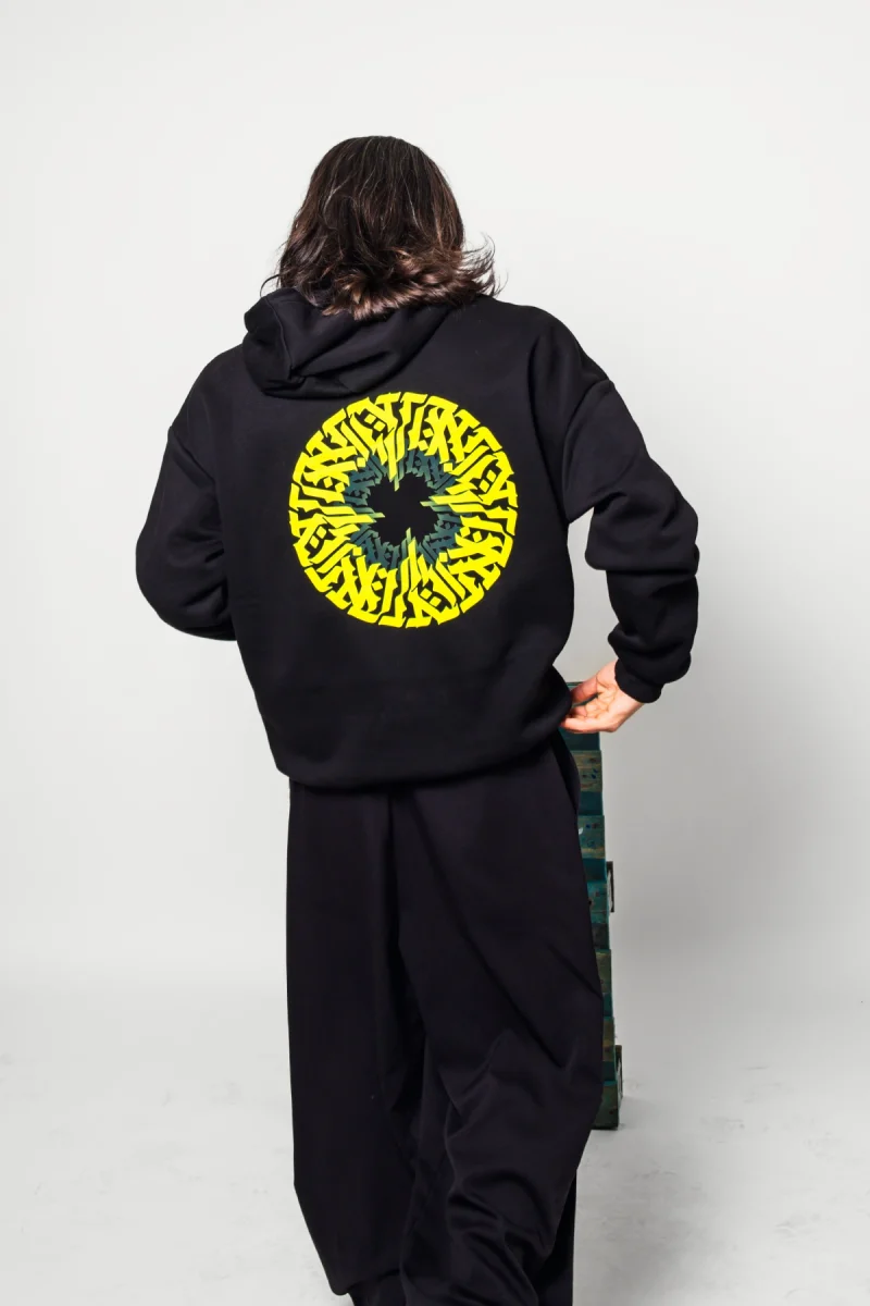 Arabic Font Sarı Baskılı Oversize Unisex Premium Siyah Hoodie