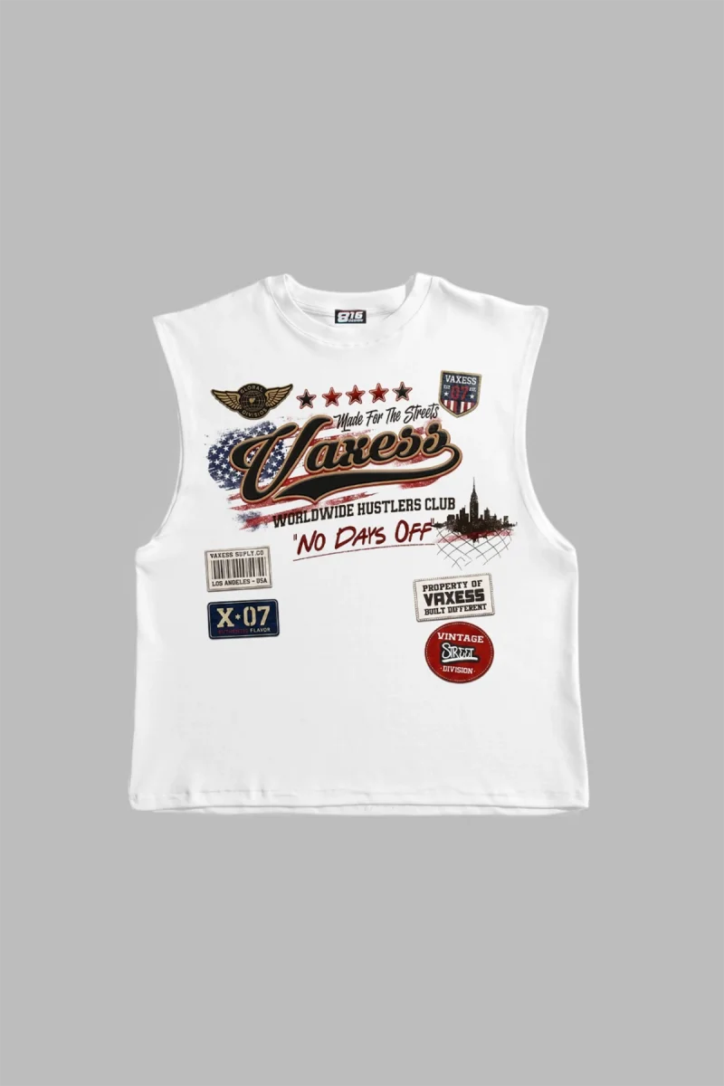 Hustlers Club Sırt Baskılı Beyaz Sıfır Kol Tshirt