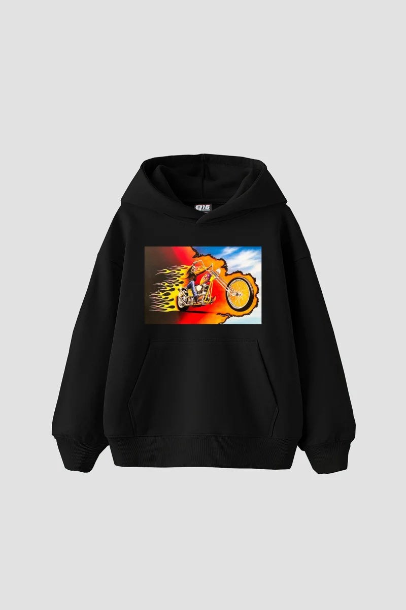 Ghost Rider Baskılı Oversize Unisex Siyah Hoodie