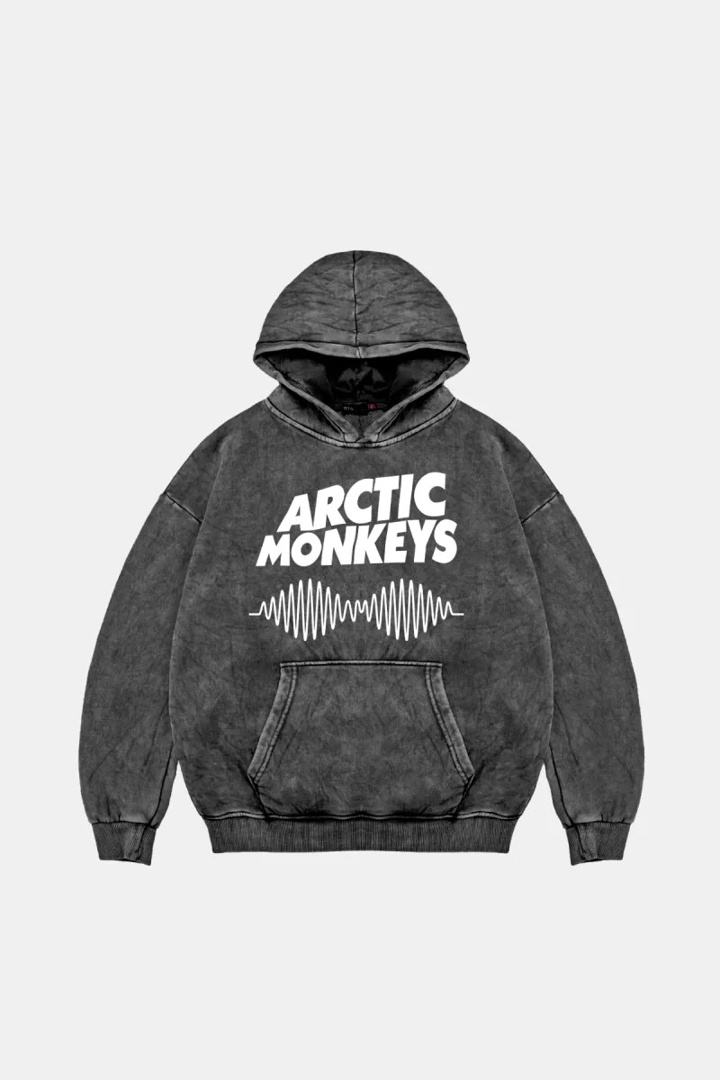 Arctic Monkeys Baskılı Oversize Unisex Yıkamalı Siyah Hoodie