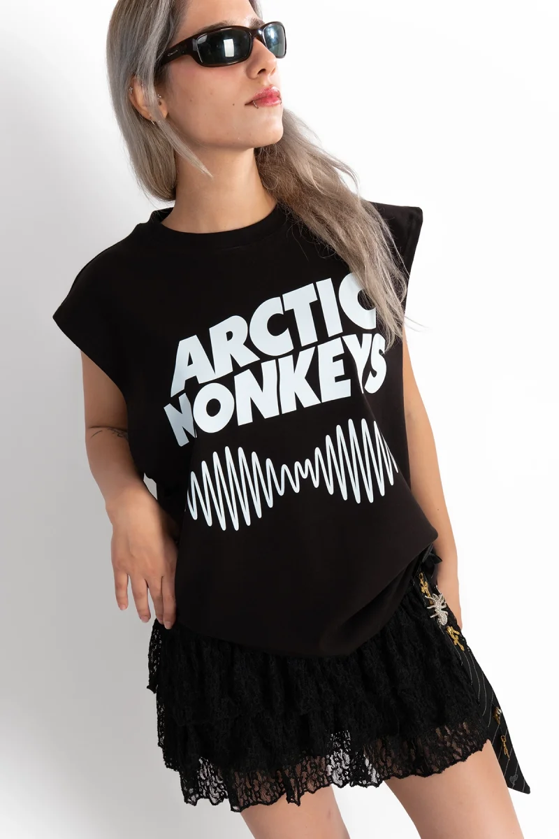 Arctic Monkeys Baskılı Siyah Sıfır Kol Tshirt