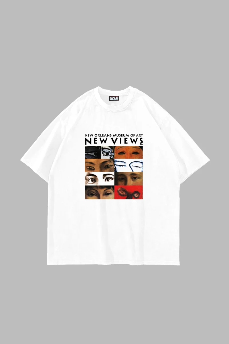 Art New Views Baskılı Oversize Unisex Beyaz Tshirt