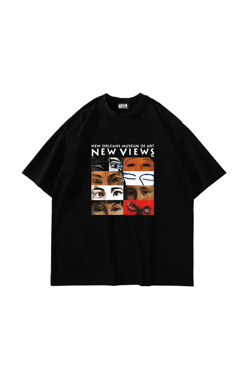 Art New Views Baskılı Oversize Unisex Siyah Tshirt
