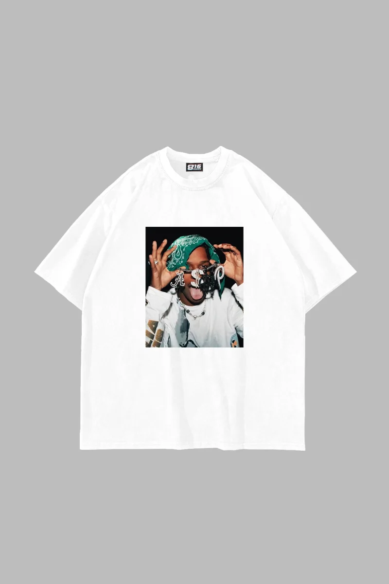 Asap Rocky V2 Baskılı Oversize Unisex Beyaz Tshirt