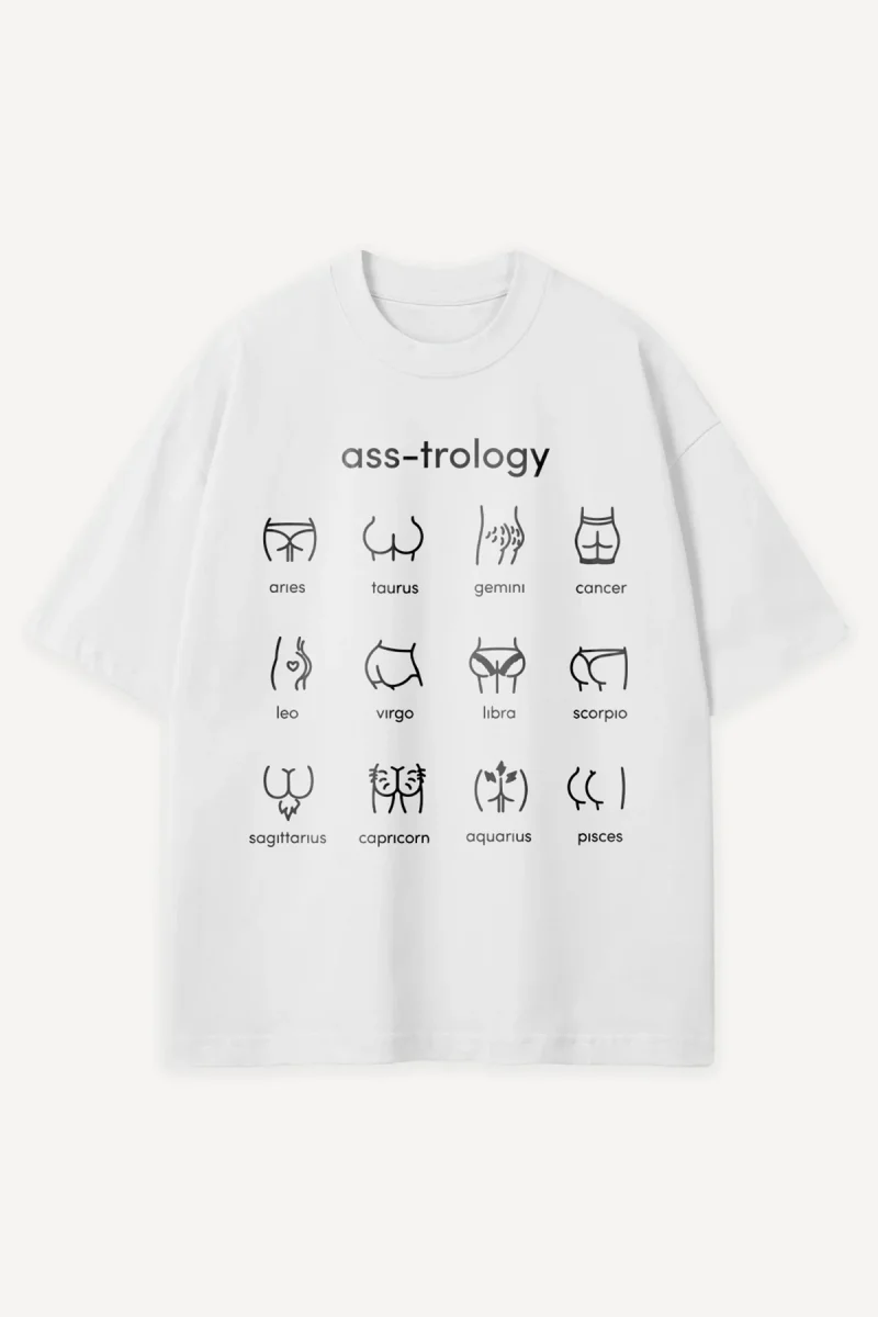 Ass-Trology Baskılı Beyaz Oversize Tshirt