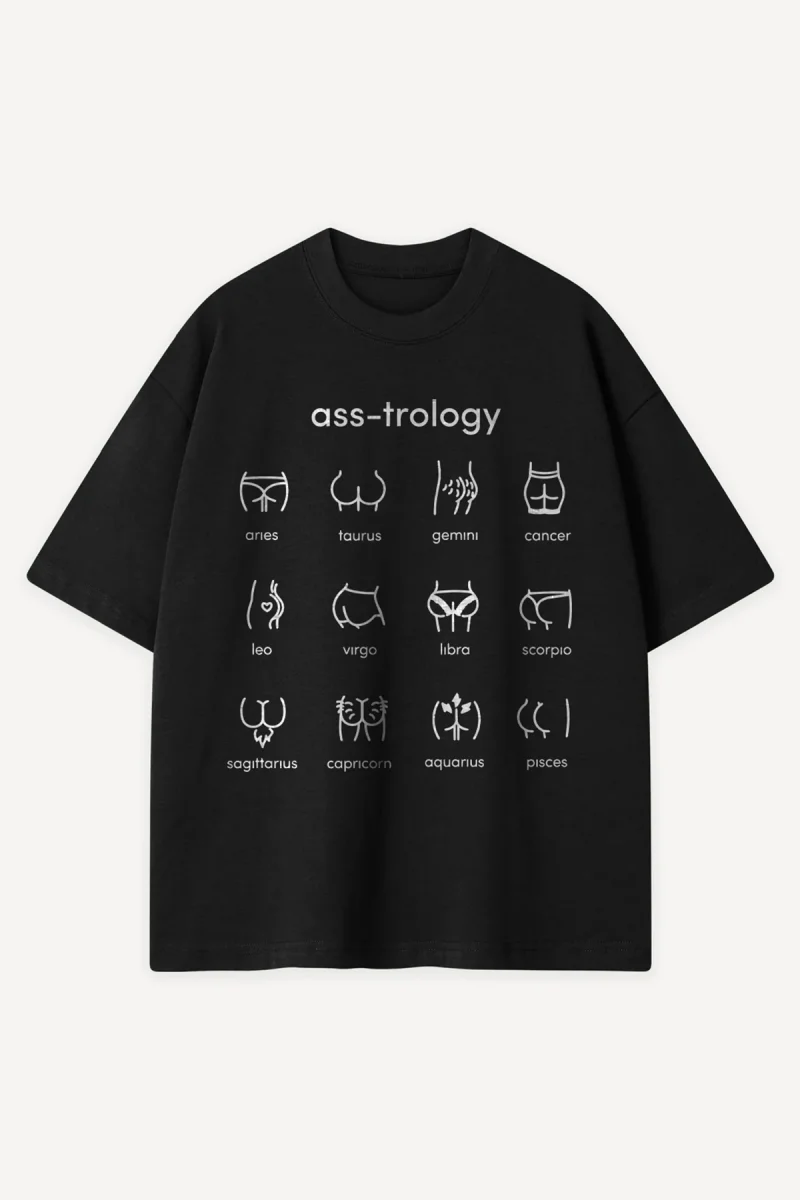 Ass-Trology Baskılı Siyah Oversize Tshirt