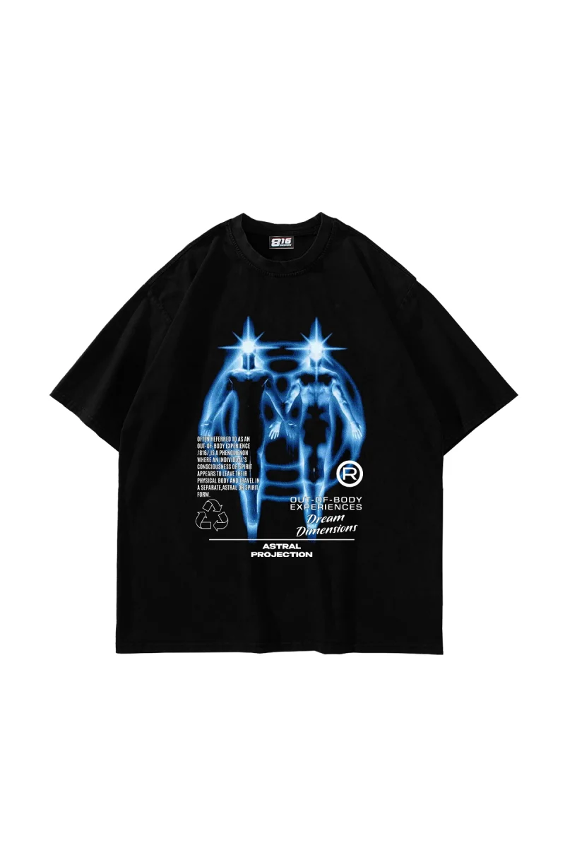 Astral Projection Baskılı Siyah Oversize Unisex T-shirt