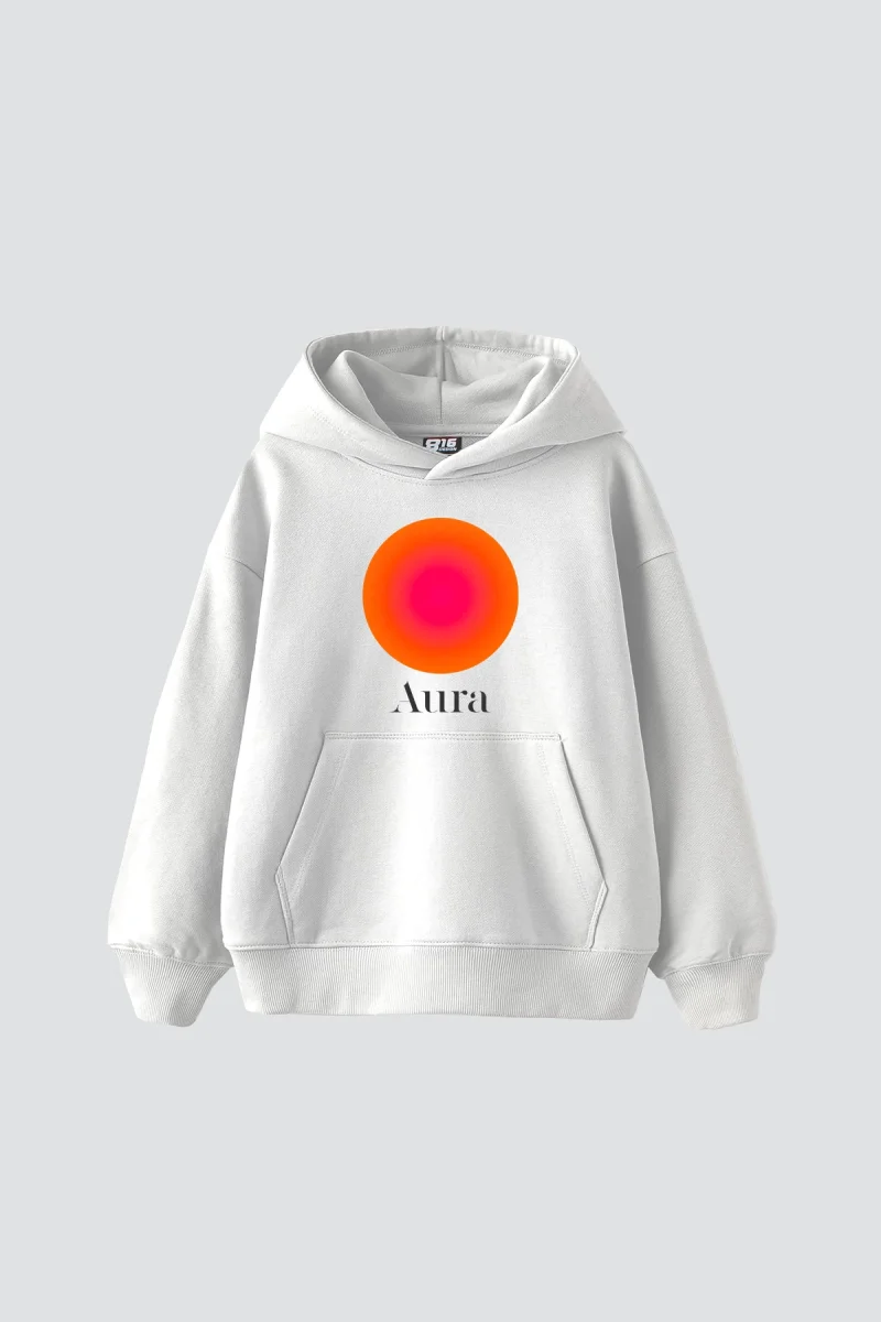 Aura Baskılı Oversize Unisex Beyaz Hoodie