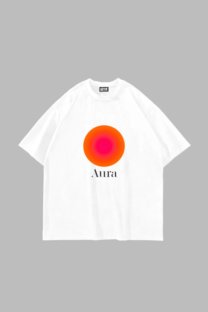 Aura Baskılı Oversize Unisex Beyaz Tshirt