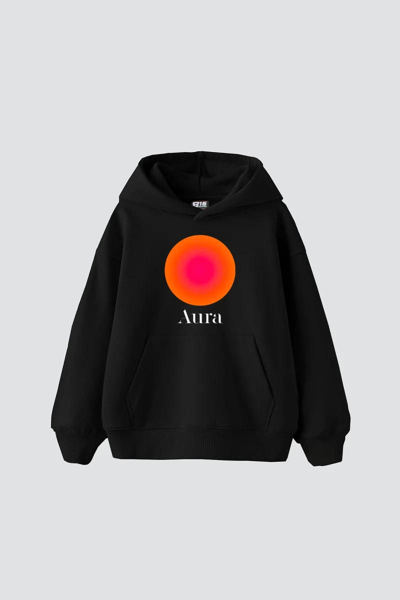 Aura Baskılı Oversize Unisex Siyah Hoodie