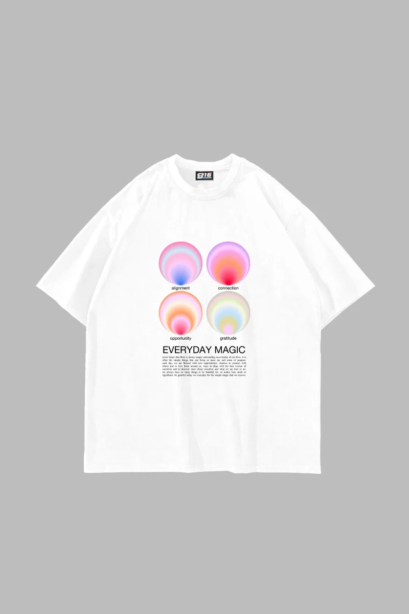 Aura Vibes Baskılı Oversize Unisex Beyaz Tshirt