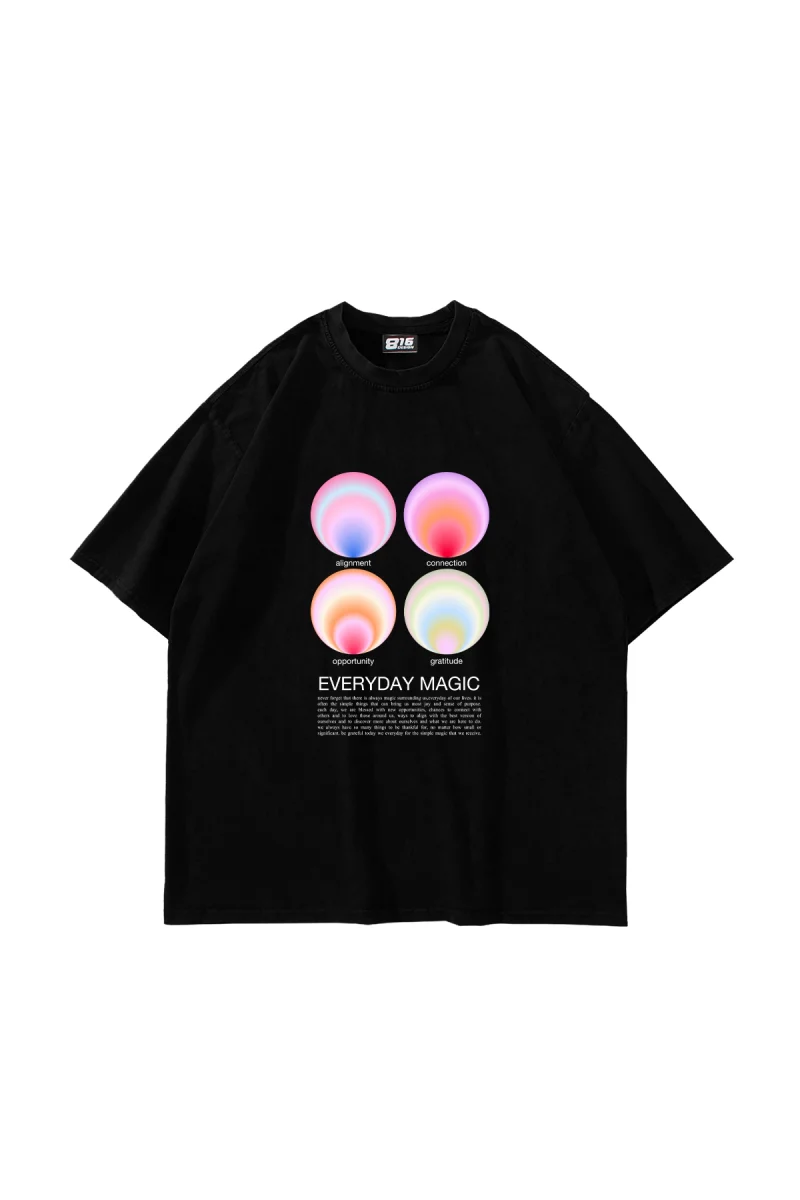 Aura Vibes Baskılı Oversize Unisex Siyah Tshirt