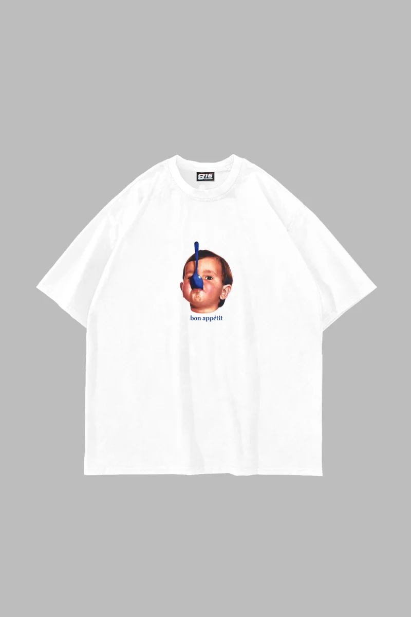 Baby Appetit Baskılı Oversize Unisex Beyaz Tshirt
