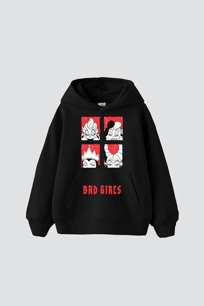 Bad Girls Baskılı Oversize Unisex Siyah Hoodie