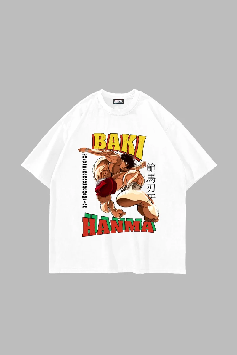 Baki Hanma Baskılı Oversize Unisex Beyaz Tshirt