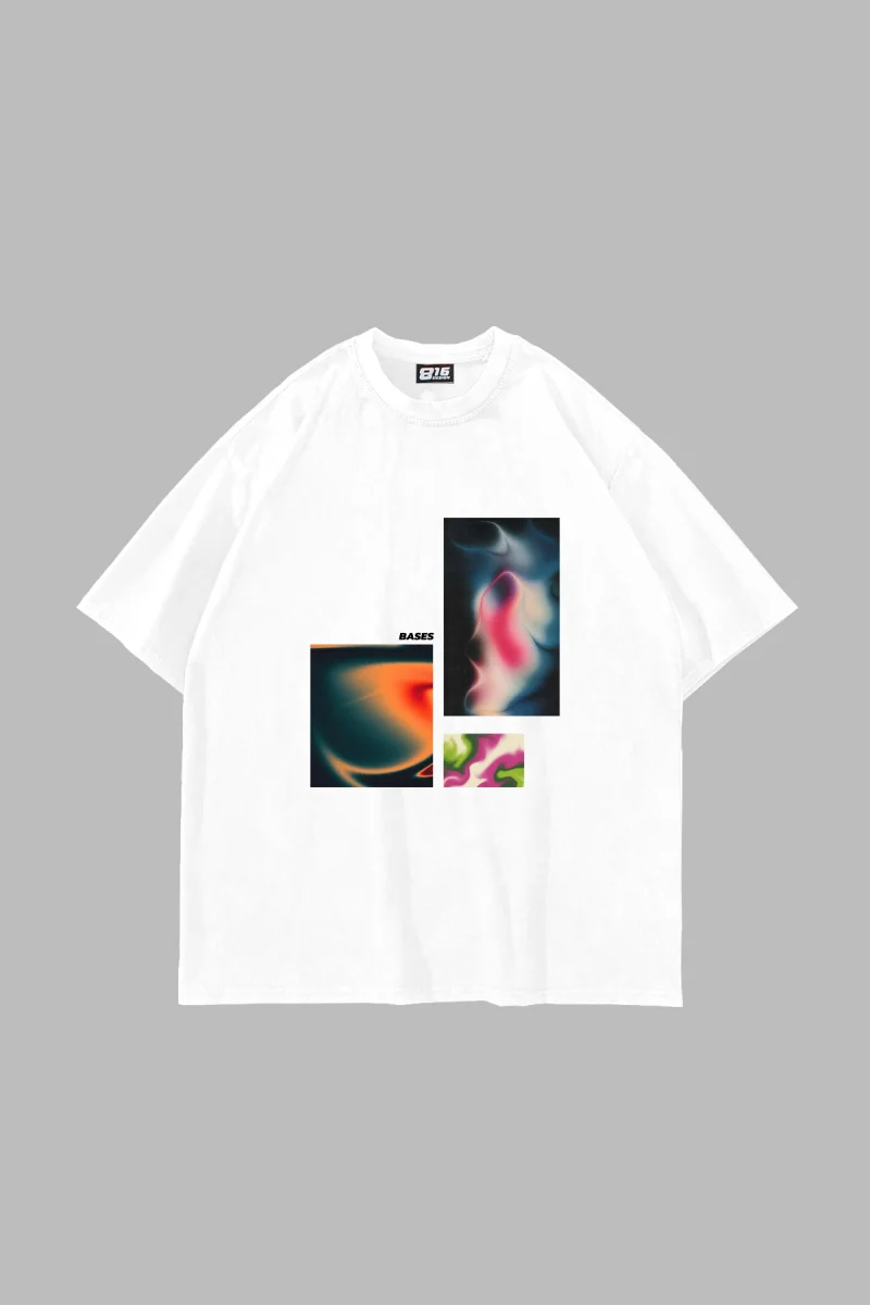 Bases Baskılı Oversize Unisex Beyaz Tshirt