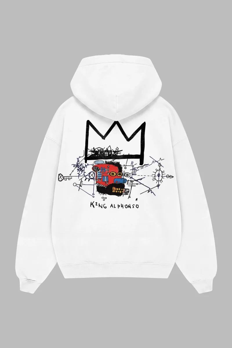 Basquiat King Alphonso Beyaz Oversize Hoodie
