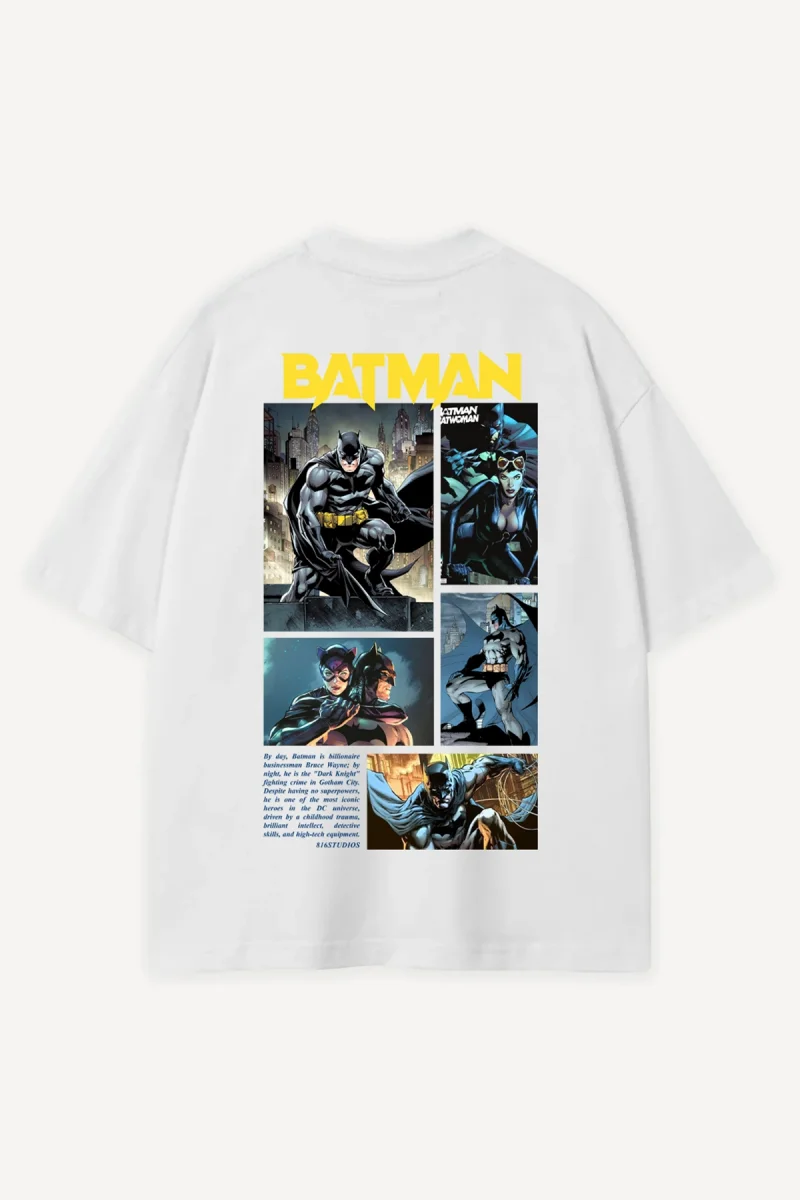 Bat Collage Baskılı Beyaz Oversize Tshirt