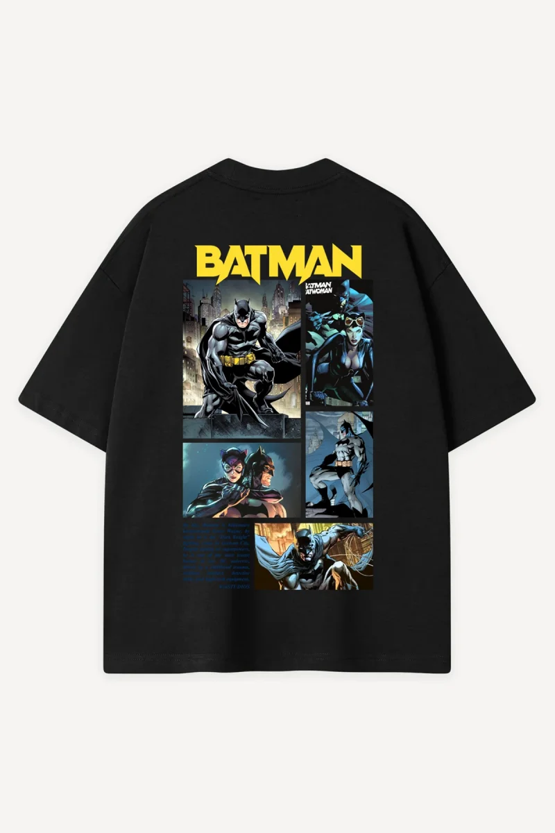 Bat Collage Baskılı Siyah Oversize Tshirt