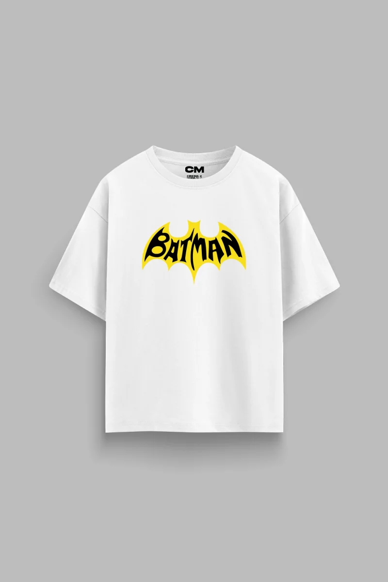 Bat-Man Baskılı Rahat Kalıp 30/1 Unisex Beyaz Tshirt