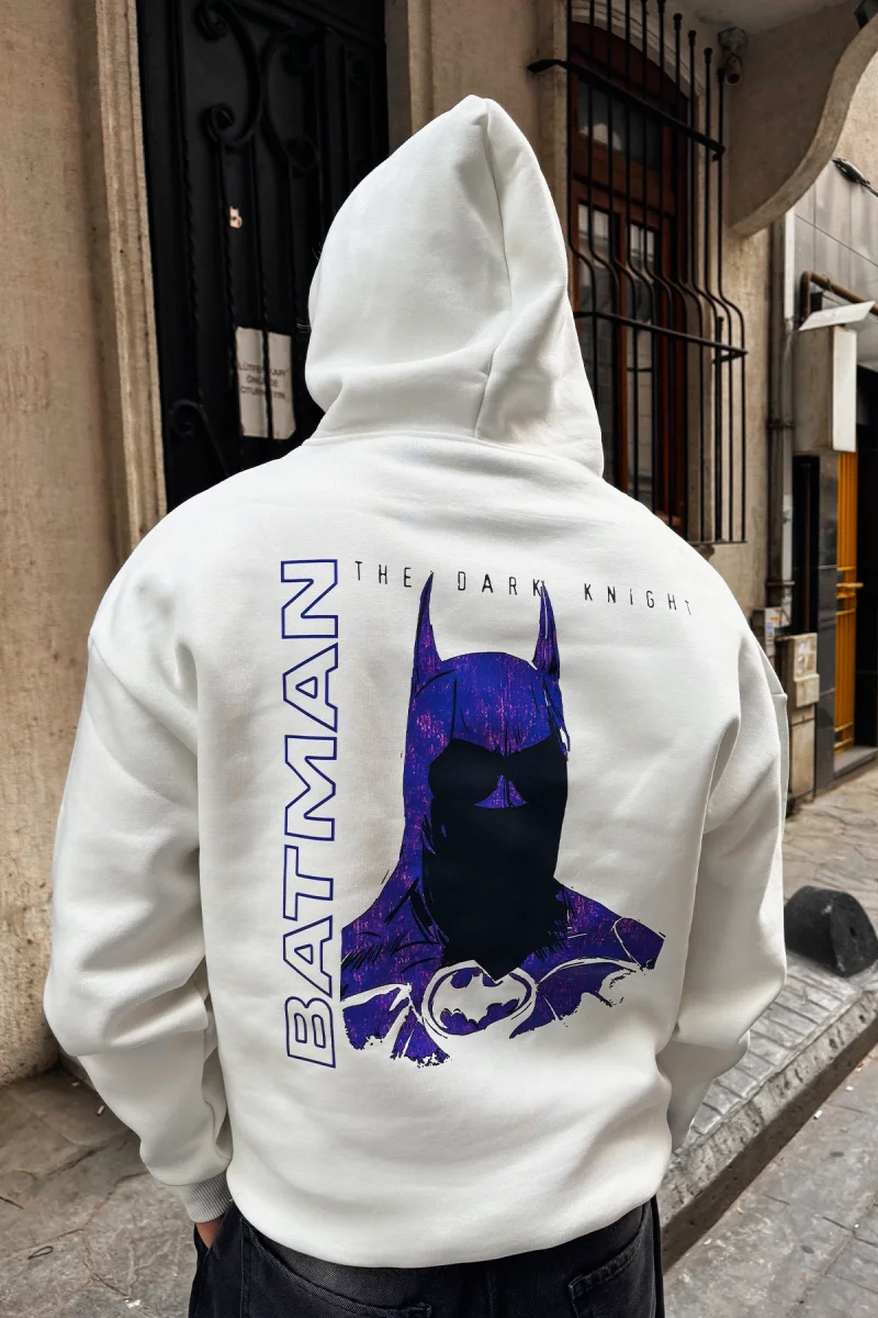 Bat Yarasa Baskılı Oversize Unisex Beyaz Hoodie