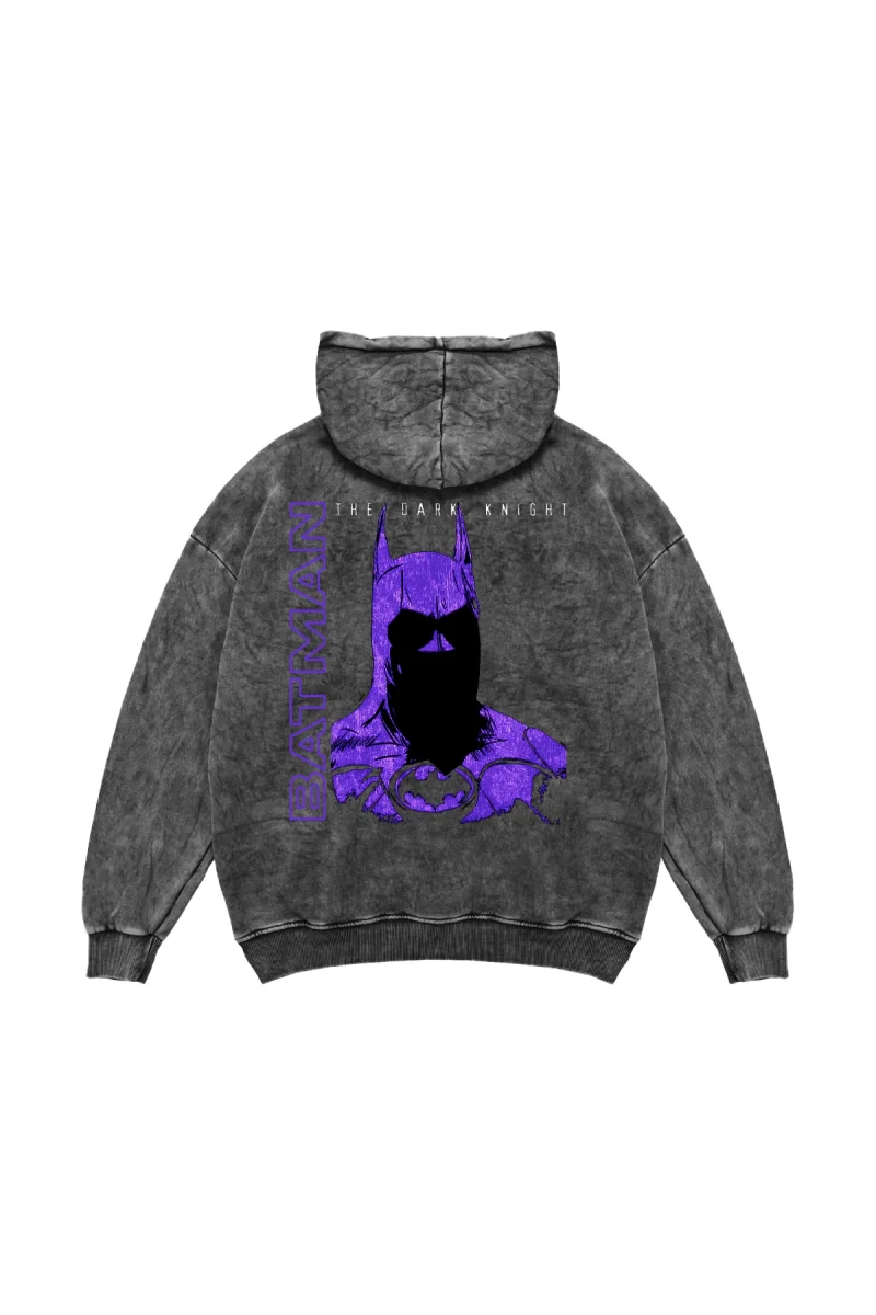 Bat Yarasa Baskılı Oversize Unisex Yıkamalı Siyah Hoodie