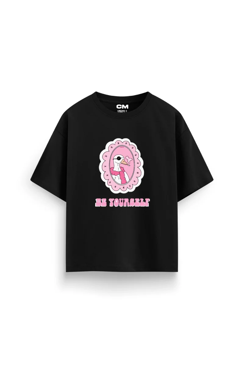 Be Yourself Baskılı Rahat Kalıp 30/1 Unisex Siyah Tshirt