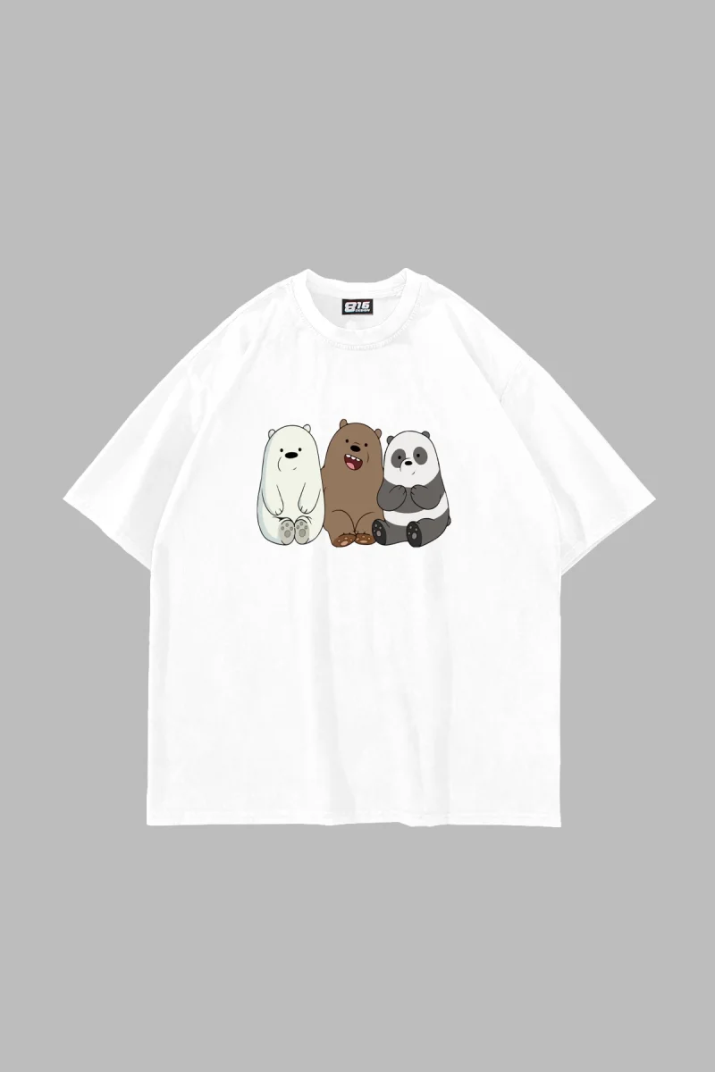 Bears Baskılı Oversize Unisex Beyaz Tshirt