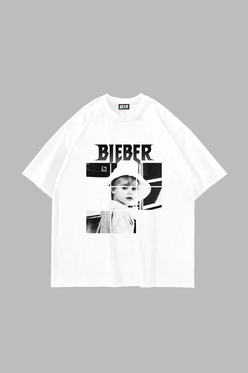 Belieber Baskılı Oversize Unisex Beyaz Tshirt