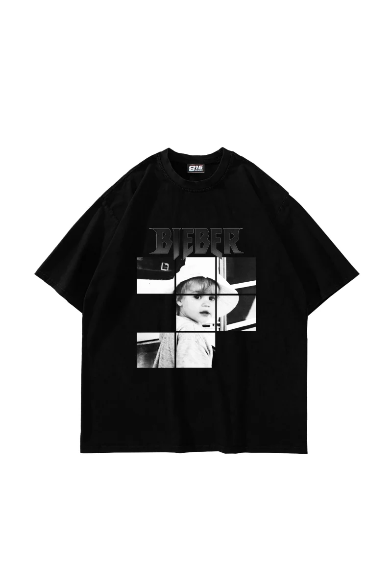 Belieber Baskılı Oversize Unisex Siyah Tshirt