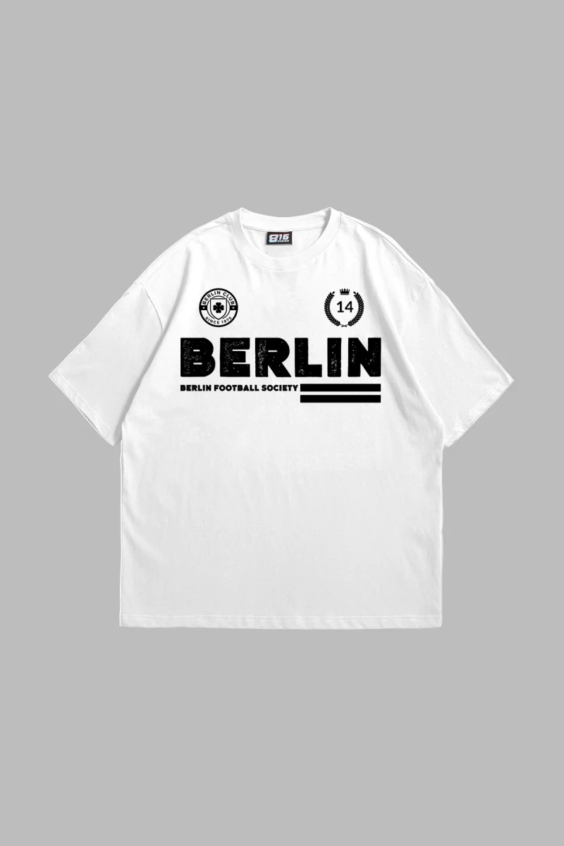 Berlin Baskılı Beyaz Oversize Unisex Tshirt