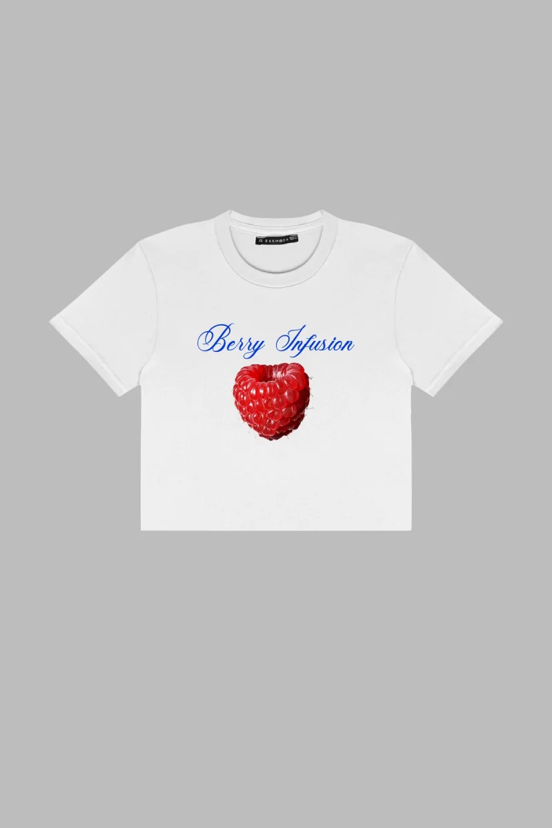 Berry İnfusion Baskılı Beyaz Crop Top