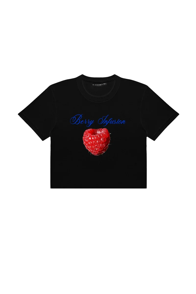 Berry İnfusion Baskılı Siyah Crop Top