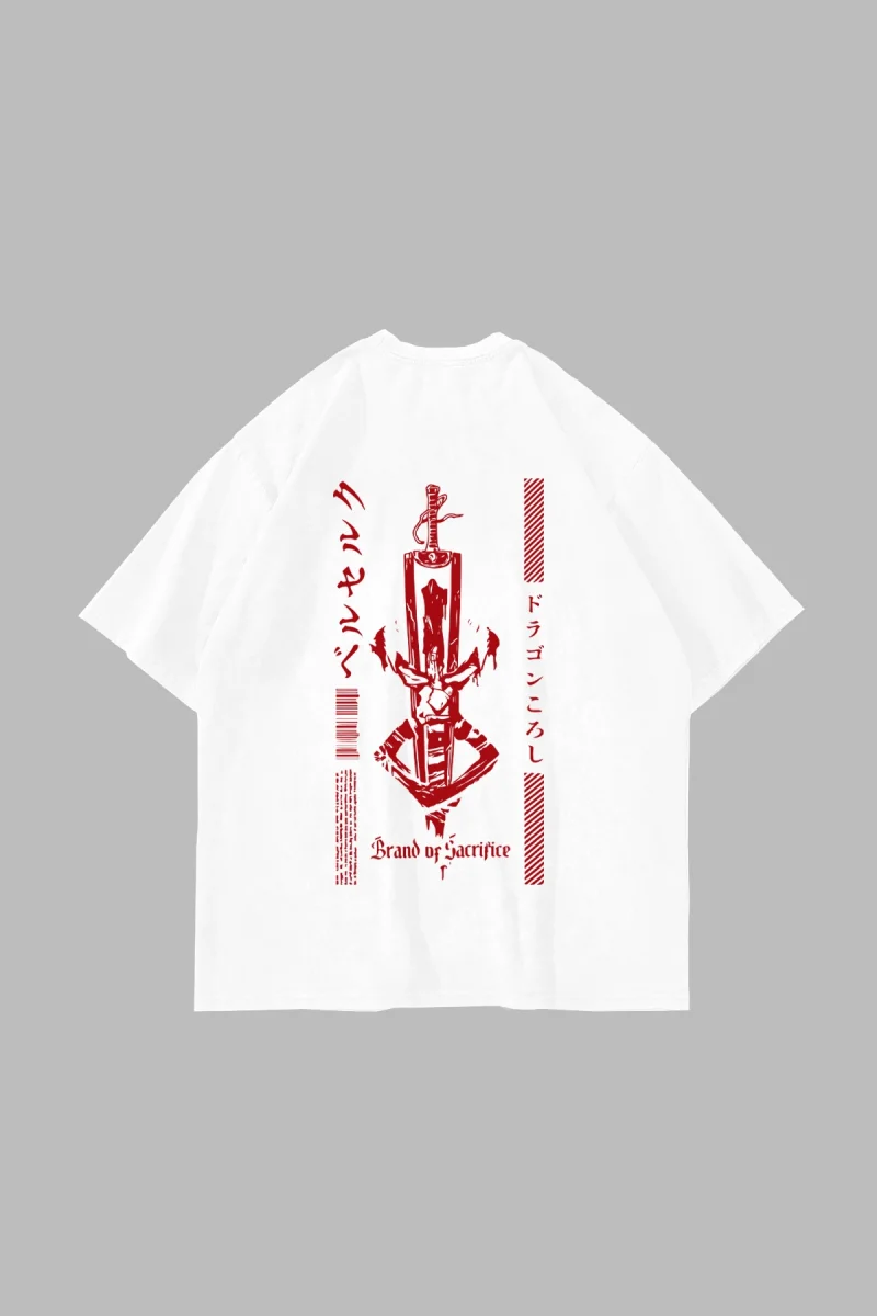 Berserk Dragon Slayer Baskılı Oversize Unisex Beyaz Tshirt