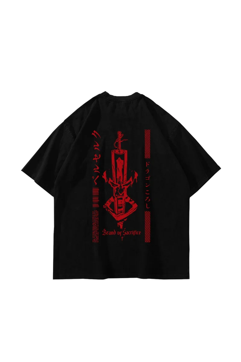 Berserk Dragon Slayer Baskılı Oversize Unisex Siyah Tshirt