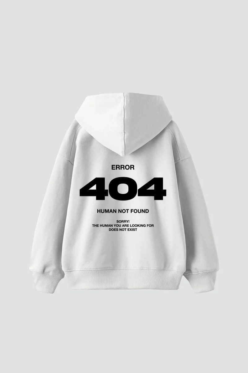 404 Error Baskılı Oversize Unisex Premium Beyaz Hoodie