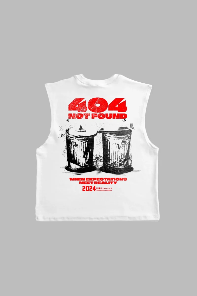 404 Not Found Baskılı Beyaz Sıfır Kol Tişört