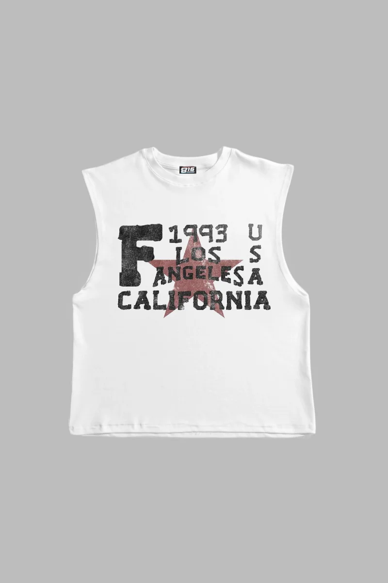 California Baskılı Beyaz Sıfır Kol Tişört