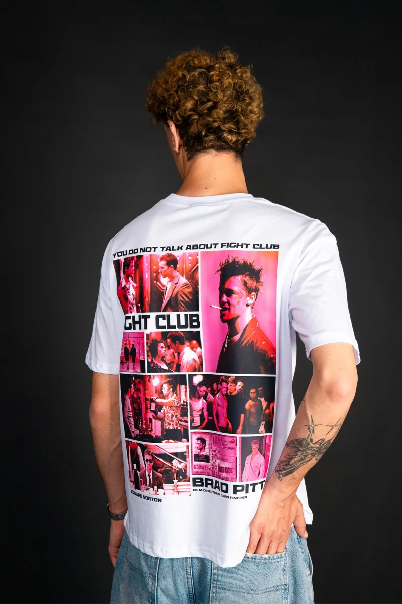 Beyaz Fight Club Oversize Baskılı Unisex Tişört