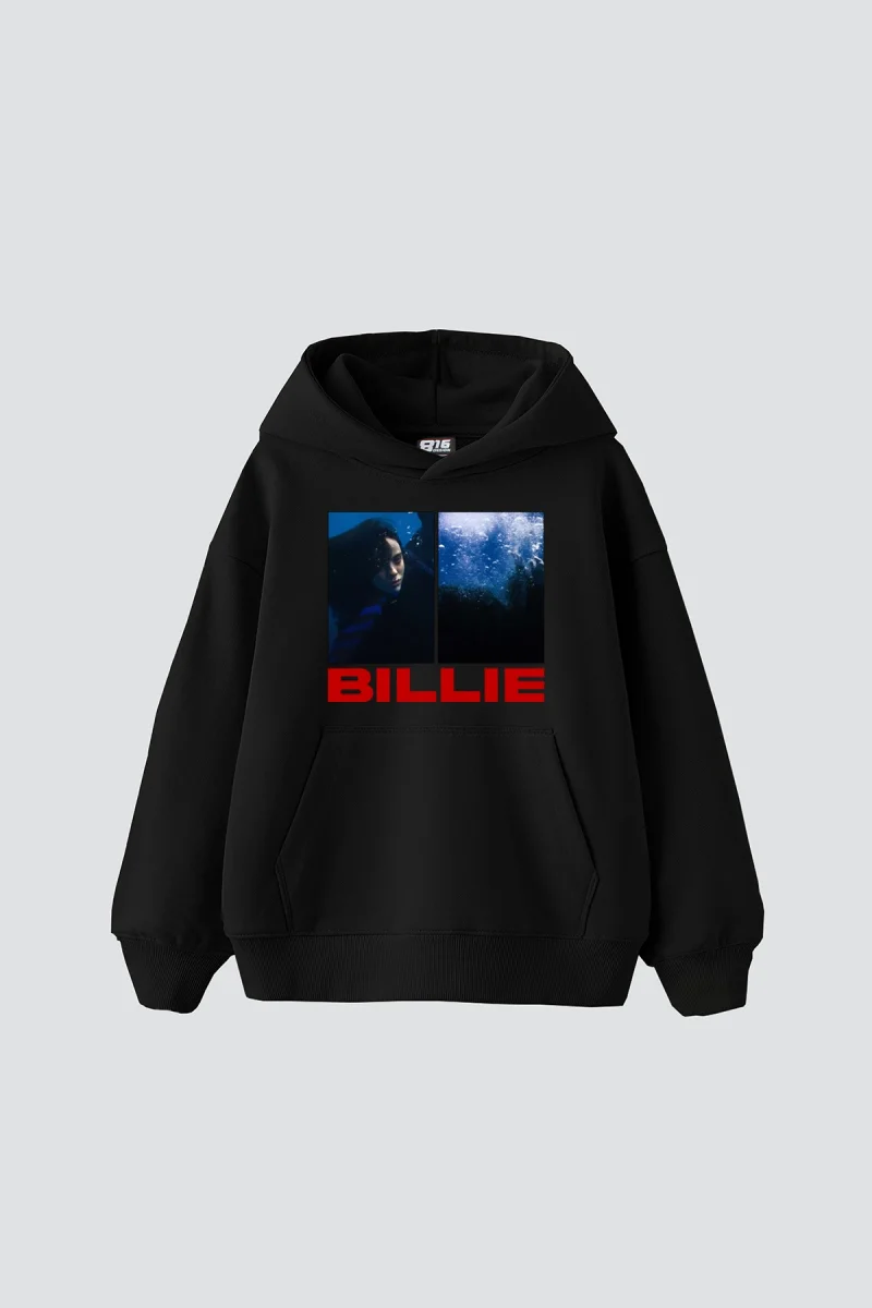 Billie Eilish Baskılı Oversize Unisex Siyah Hoodie