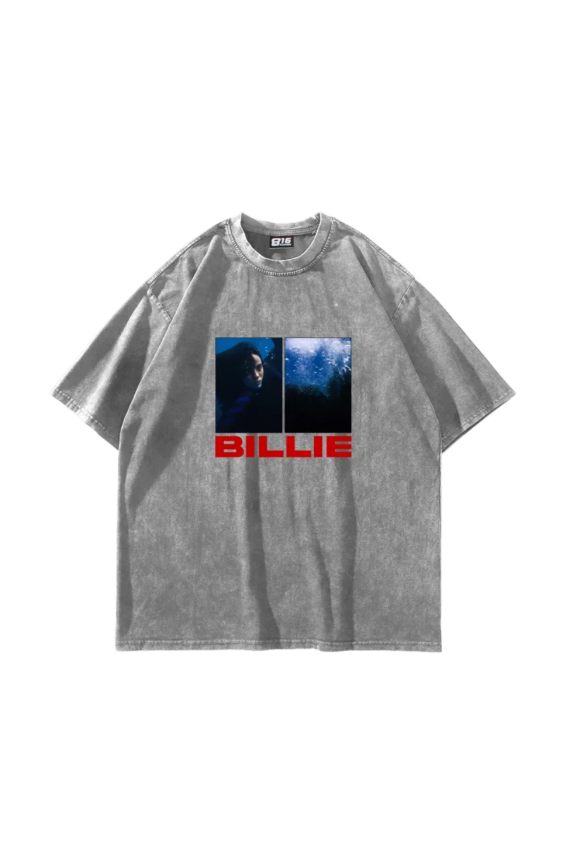 Billie Eilish Baskılı Oversize Unisex Yıkamalı Beyaz Tshirt