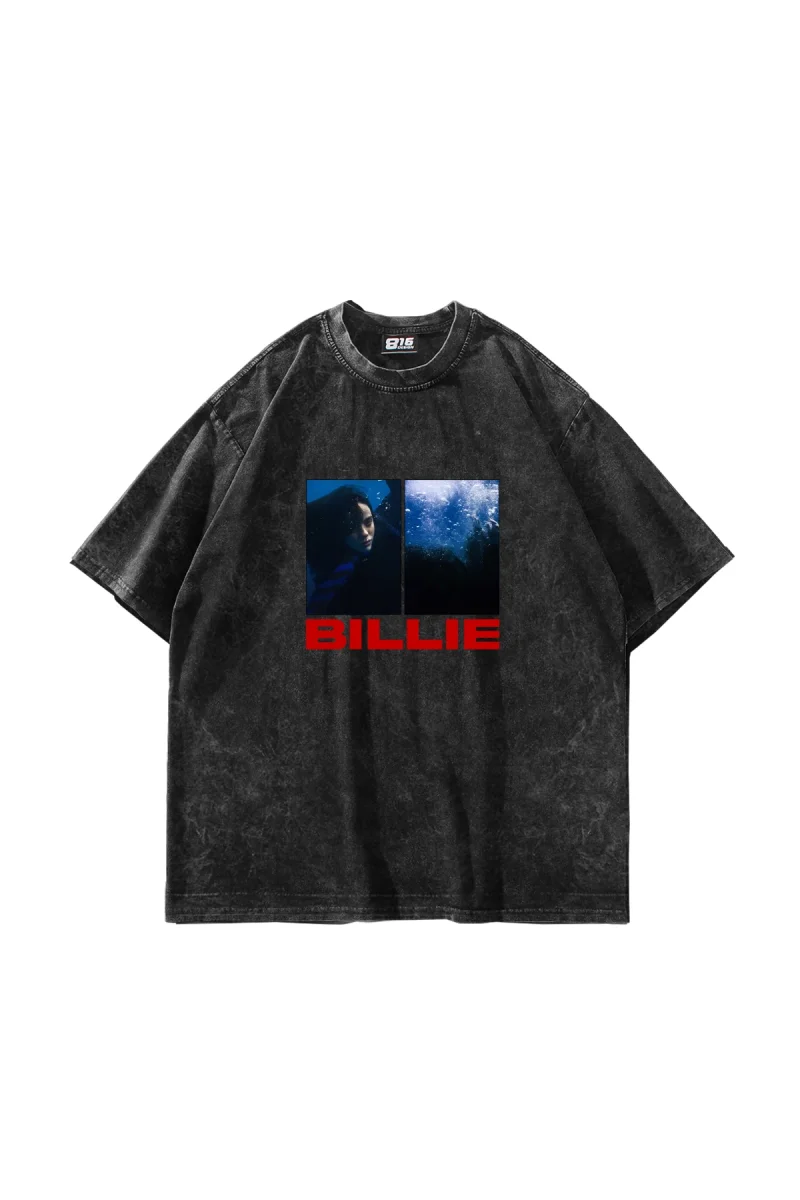 Billie Eilish Baskılı Oversize Unisex Yıkamalı Siyah Tshirt