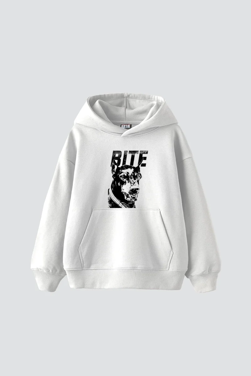 Bıte Doberman Baskılı Oversize Unisex Beyaz Hoodie