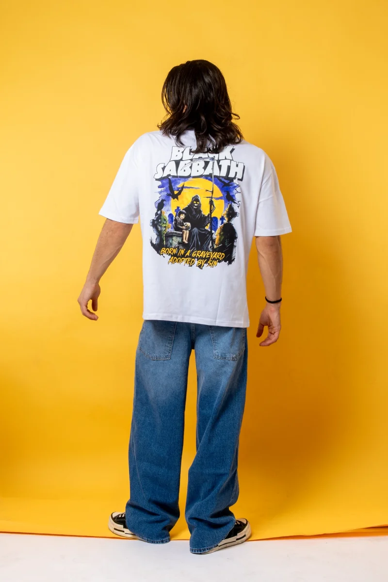 Black Sabbath Baskılı 24/1 Oversize Unisex Beyaz Tshirt