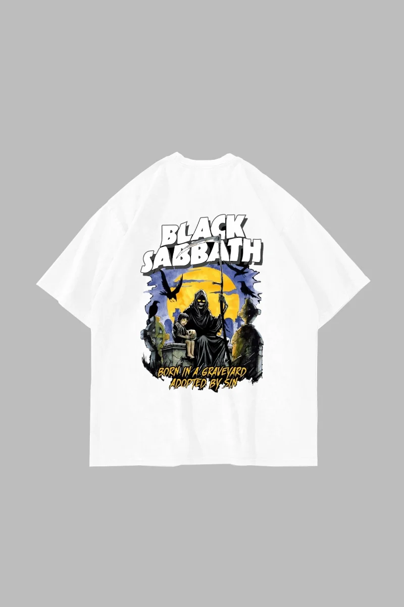 Black Sabbath Baskılı 24/1 Oversize Unisex Beyaz Tshirt