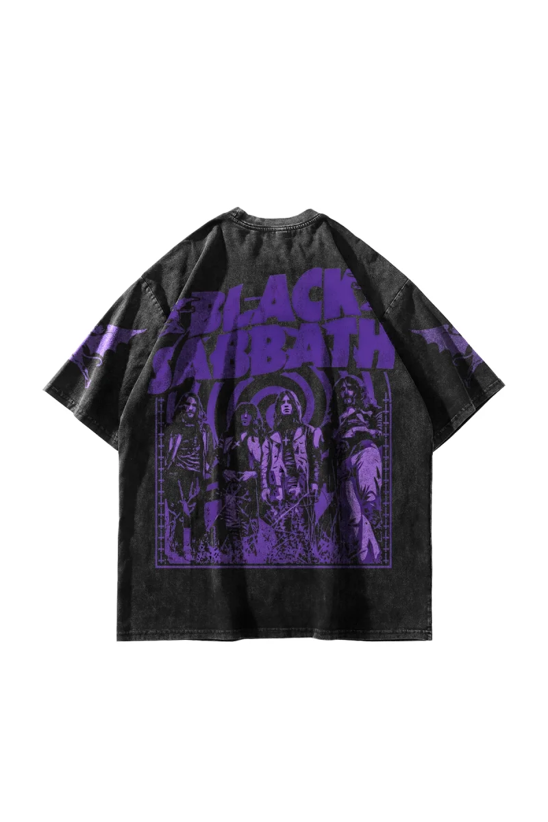 Black Sabbath Bat Logo Yıkamalı Siyah Oversize Tişört
