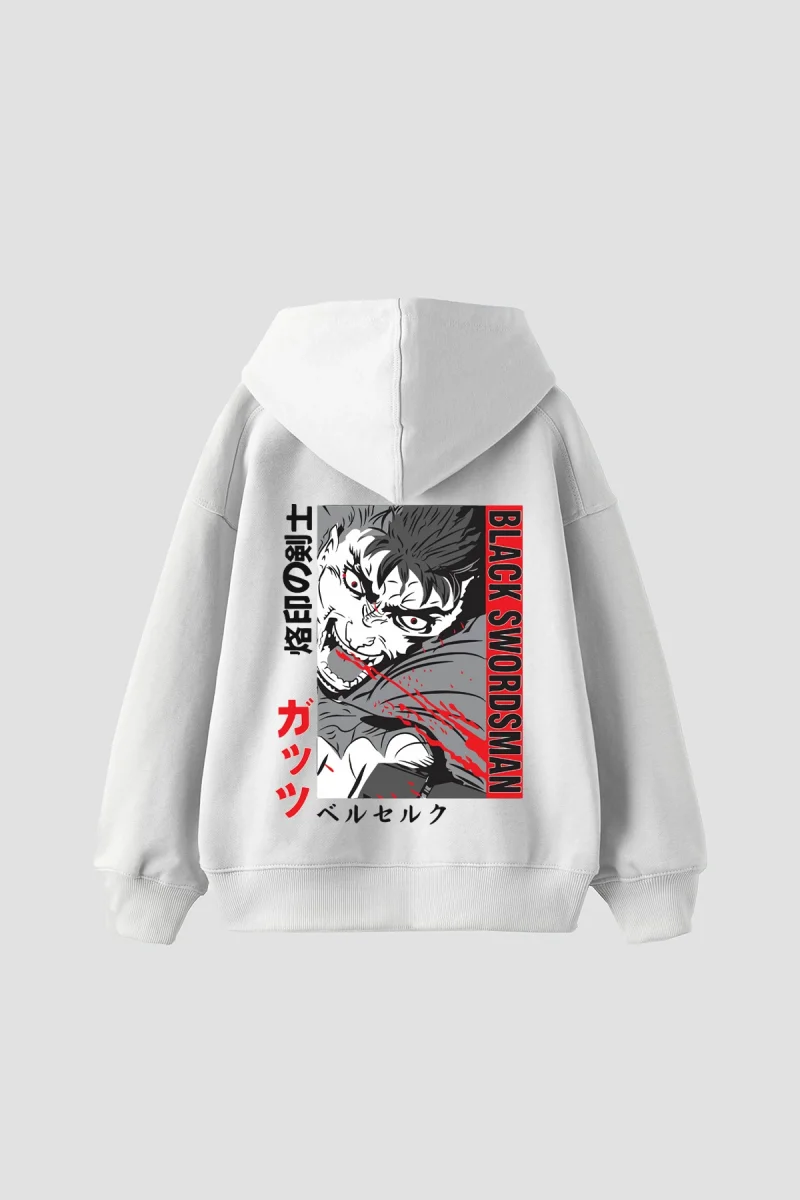 Black Swordsman Baskılı Oversize Unisex Beyaz Hoodie