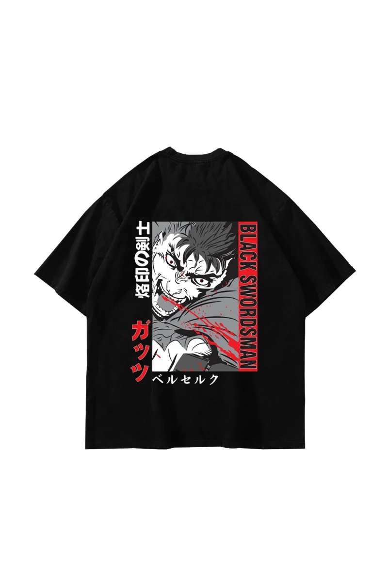 Black Swordsman Baskılı Oversize Unisex Siyah Tshirt