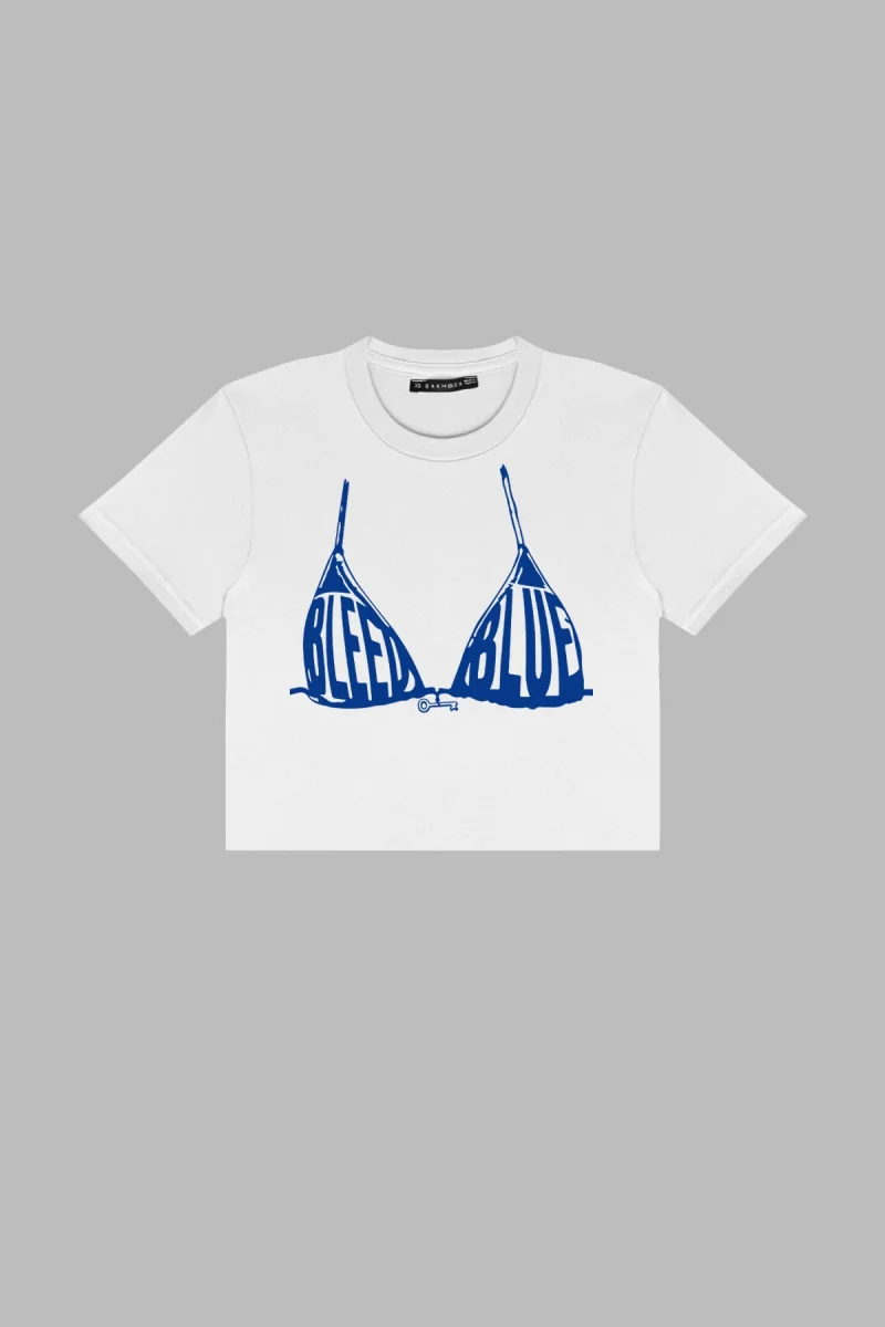 Bleed Blue Baskılı Beyaz Crop Top