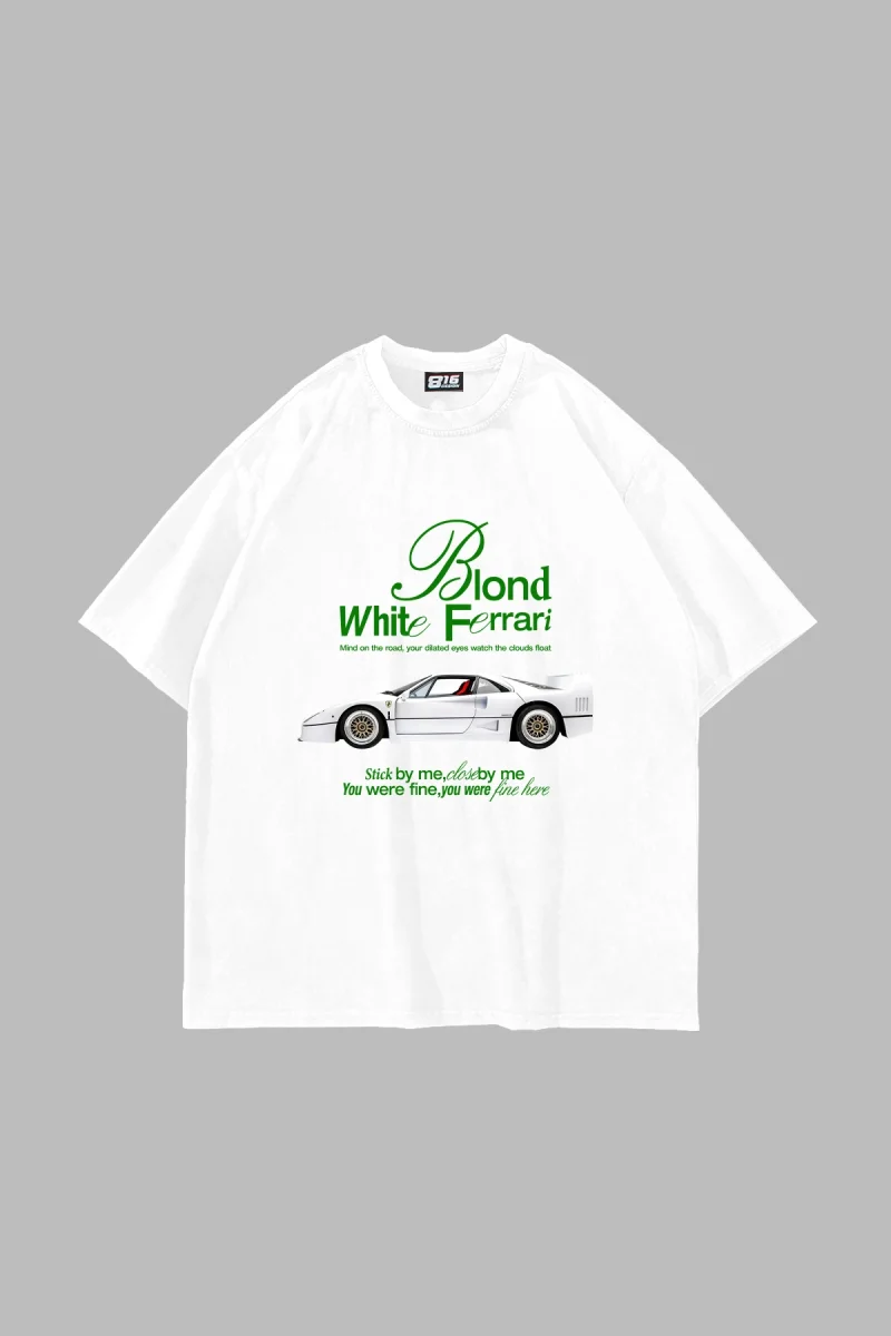 Blond White Baskılı Beyaz Oversize Tshirt